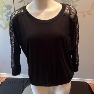 4/$20 Forever 21 Black Shirt with lace detail sleeve